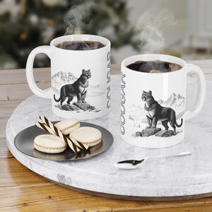 Cougar Ceramic Mug, Nature Lover Coffee Cup, Wildlife Enthusiast Tea Mug, Adventure Hot Chocolate Cup, Gift for Outdoor Enthusiasts,