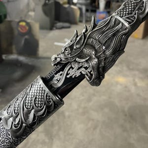 Handmade Original Design Dragon Theme Sword Straight Ninjato Katana Gifts for Boyfriends Fathers,  Creative Collectibles
