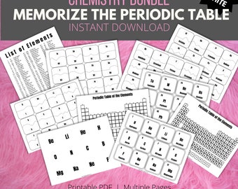 Memorize the Periodic Table Chemistry Bundle for High School / College Chemistry, Learn Element Symbol, Name, Atomic Number (Black & White)