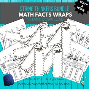 Può includere: Set di avvolgimenti di fatti matematici stampabili in bianco e nero per bambini. Il set include addizioni, sottrazioni, moltiplicazioni e divisioni. Gli avvolgimenti sono progettati per essere utilizzati con lo spago e le perline per aiutare i bambini ad imparare i fatti matematici.