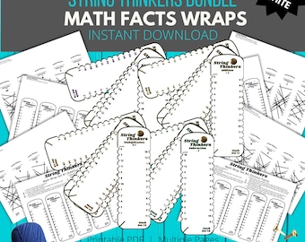 Math Facts: String Thinkers Math Wrap Bundle, Self-Correcting Flashcard Alternative for Drill and Practice (Black & White Version)