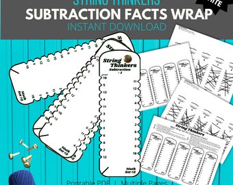 Subtraction Facts: String Thinkers Math Wrap Set #2, Self-Correcting Flashcard Alternative for Drill and Practice (Black & White Version)
