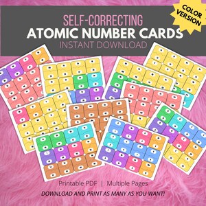 Elements of the Periodic Table Self-Correcting Cards to Learn Symbols and Atomic Numbers for High School or College Chemistry Class (Color)