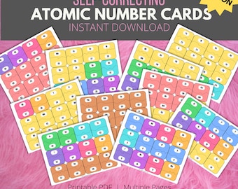 Elements of the Periodic Table Self-Correcting Cards to Learn Symbols and Atomic Numbers for High School or College Chemistry Class (Color)