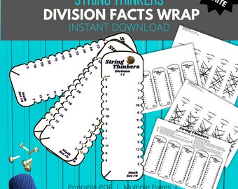 Division Facts: String Thinkers Math Wrap Set #4, Self-Correcting Flashcard Alternative for Drill and Practice (Black & White Version)
