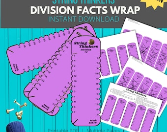 Division Facts: String Thinkers Math Wrap Set #4, Self-Correcting Flashcard Alternative for Drill and Practice (Color Version)