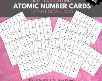 Elements of the Periodic Table Self-Correcting Cards to Learn Symbols and Atomic Numbers for High School / College Chemistry (Black & White)