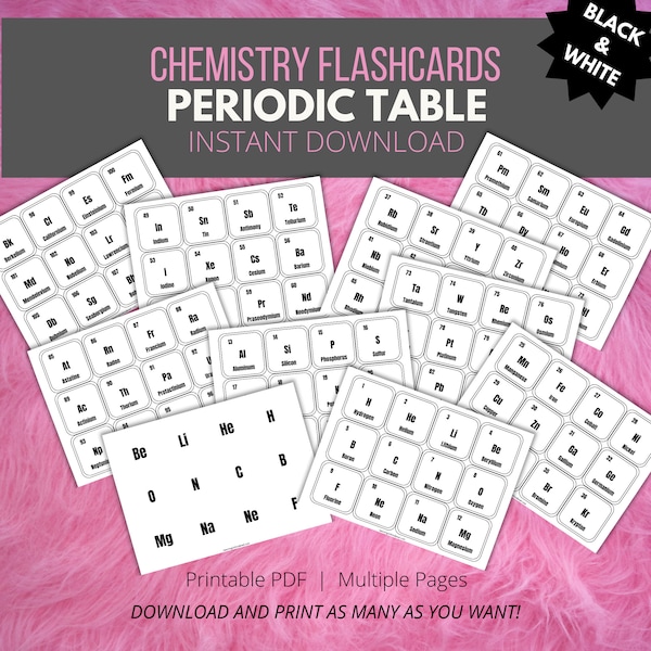 Elements of the Periodic Table Flashcards to Learn Symbols, Names and Atomic Numbers for High School or College Chemistry (Black & White)