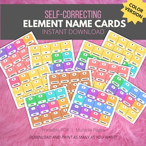 Elements of the Periodic Table Self-Correcting Cards to Learn Symbols and Names for High School or College Chemistry Class (Color Version)