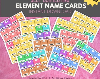 Elements of the Periodic Table Self-Correcting Cards to Learn Symbols and Names for High School or College Chemistry Class (Color Version)