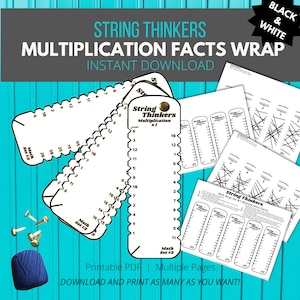Multiplication Facts: String Thinkers Math Wrap Set #3, Self-Correcting Flashcard Alternative for Drill and Practice (Black & White Version)