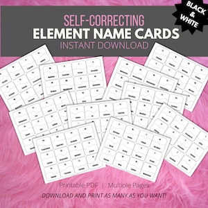 Elements of the Periodic Table Self-Correcting Cards to Learn Symbols and Names for High School or College Chemistry Class (Black & White)
