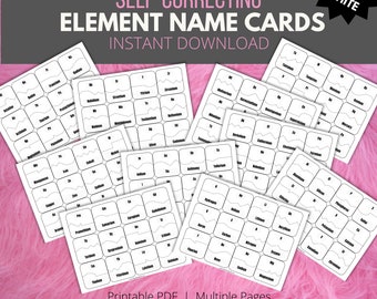 Elements of the Periodic Table Self-Correcting Cards to Learn Symbols and Names for High School or College Chemistry Class (Black & White)