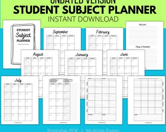 Student Subject Planner, Undated Planner for School, Printable Planner for Kids and Teens, Homeschool Planner