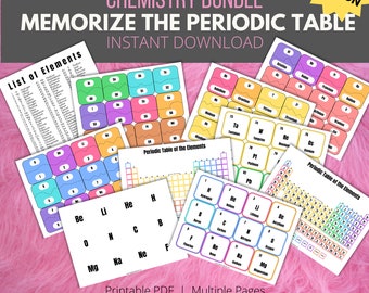 Memorize the Periodic Table Chemistry Bundle for High School / College Chemistry, Learn Element Symbols, Names and Atomic Numbers (Color)