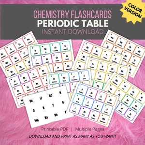 Elements of the Periodic Table Flashcards to Learn Symbols, Names and Atomic Numbers for High School or College Chemistry Class (Color)