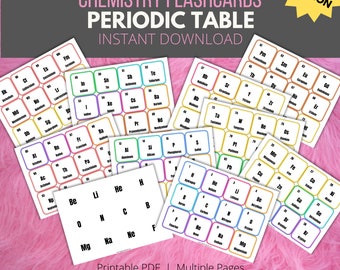 Elements of the Periodic Table Flashcards to Learn Symbols, Names and Atomic Numbers for High School or College Chemistry Class (Color)