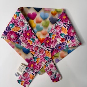 Floral Heart Dog Bandana: Reversible Cotton Tie-On Scarf