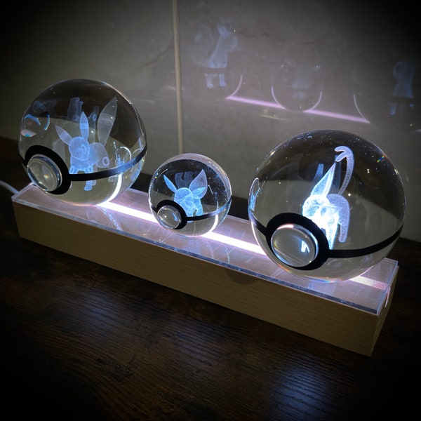 LED Ball Night Light 80mm Evolution Evolutions Set Pokeball Globe with Wooden Base Stand 7 Colours / 3 Modes Gift FREE Next Day UK Shipping