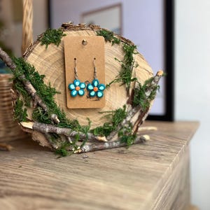 Blue Orange Flower Earrings