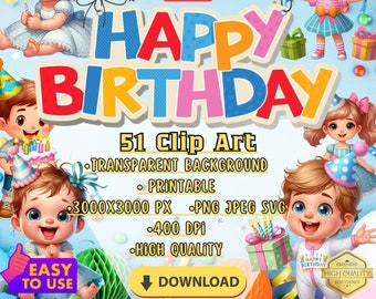 Kids Happy Birthday Party Kids-Baby Clip art Baby Birthday Happy Birthday, Clipart Images Clipart Happy Birthday PNG, Festive Kids Graphics