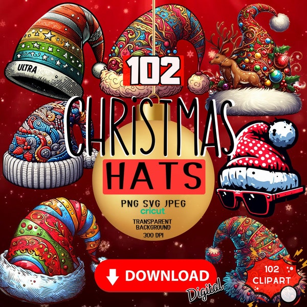 Santa Hat Clipart Png ,Christmas Hat Svg , Christmas Clip art , Elf Hat , Santa Claus Png , Xmas Clipart, Red Christmas Hat,Digital Download