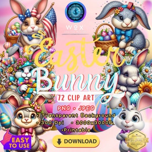 Clipart di Pasqua Bunny Png Download, Coniglio di Pasqua Png, Clipart di Uova di Pasqua, Coniglietti Png, Uso commerciale digitale di Pasqua, Design a sublimazione