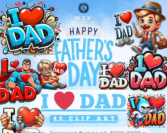Paquete de imágenes prediseñadas del Día del Padre PNG "Amo a papá" para imprimir, descargar, frase del Día del Padre PNG, Feliz Día del Padre, Mi papá, Lindo Día del Padre, Clipart de papá
