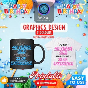 Designs de maquete de 40 anos para impressão Download PNG,Feliz Aniversário 40º, Camiseta Sublimação Engraçada, Presente de Aniversário de 1984, Caneca de 40 Aniversários
