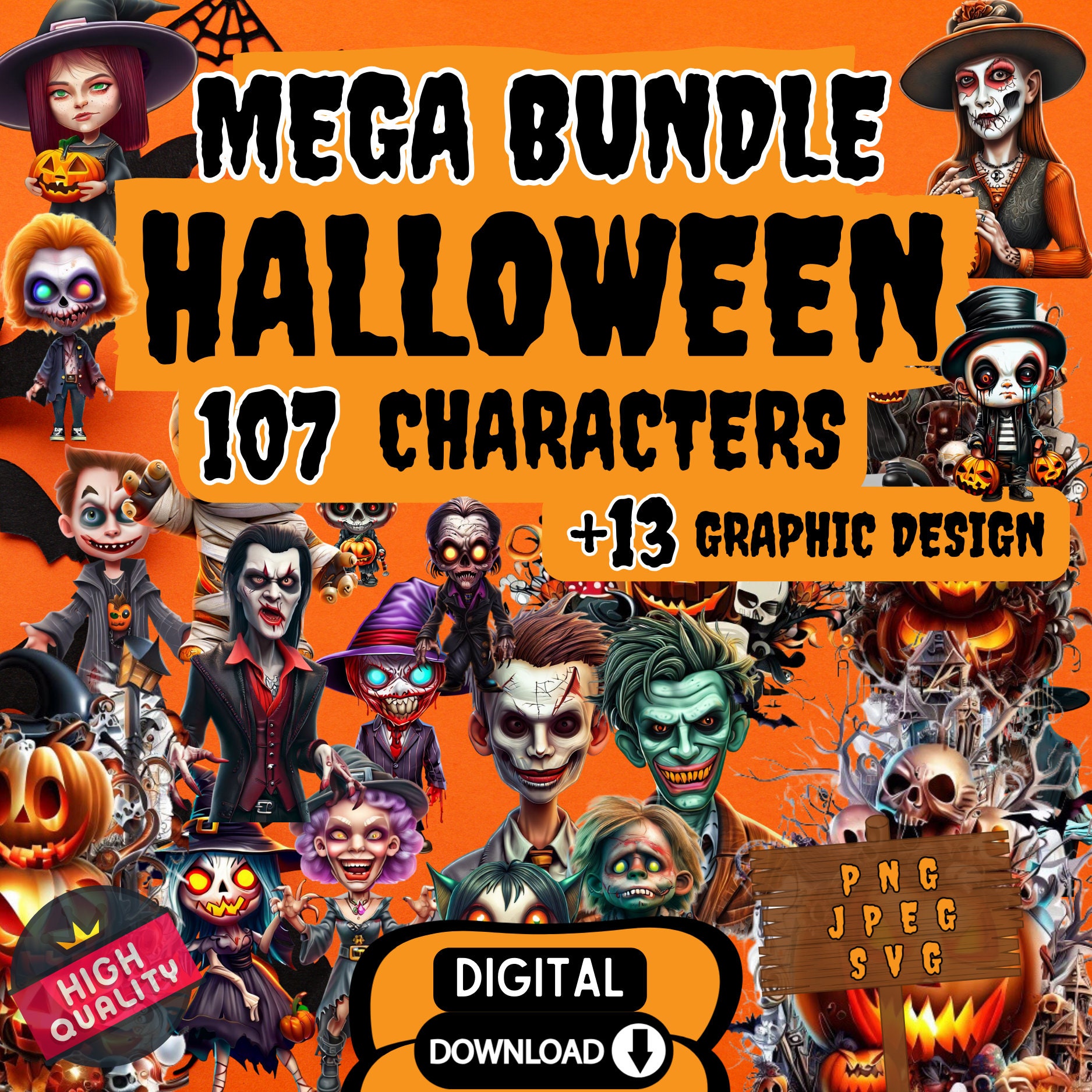 Halloween  Scary Character Images  Clipart  Graphics Bundle: Horror Movie PNG, Printable  (Digital Download)