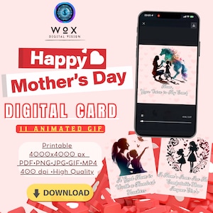 Gif animata per la festa della mamma PNG Biglietto digitale Download frase mamma, Biglietto d'auguri per la festa della mamma, Gif per la festa della mamma, Regalo per la festa della mamma, Stampabile per la mamma