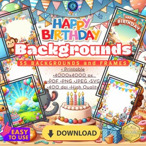 Happy Birthday Backgrounds Frames Card Kids Party Download,Frames PNG,Images for Celebrations,Festive Graphics,Digital Picture Frames Png