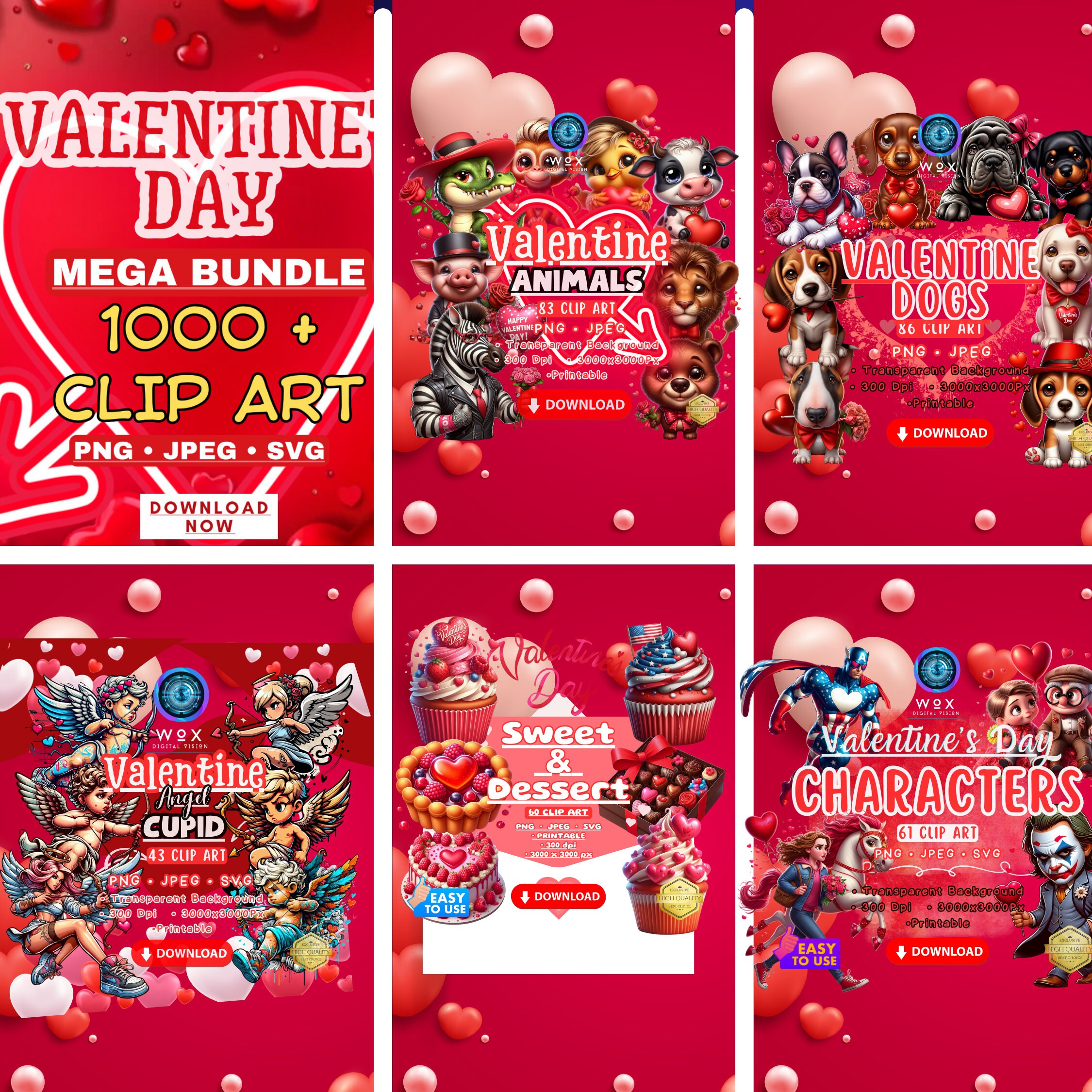 Bundle Valentine Printable Clip Art Png, Valentines Svg, Valentines ...