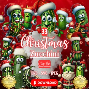 Natale 2024 Clip Art Zucchine Png Vegano Natale Verdure Carattere, Personaggio Natale Svg, Natale Cartoon Png, Download digitale