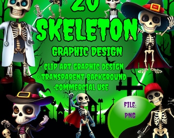 Halloween Skeleton Clipart Bundle: Spooky PNG Images (Digital Download)