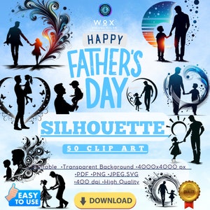 父の日バンドル クリップアート PNG お父さんと子供たち、お父さんのシルエット SVG、父の日 SVG、シルエット svg、お父さん昇華、お父さん印刷可能、お父さん印刷