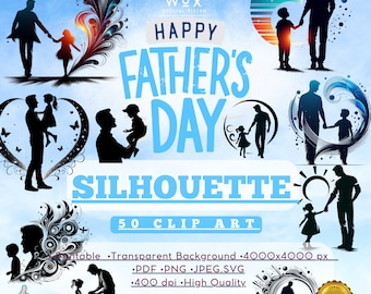 Fathers Day Bundle Clipart PNG Dad and Children,Dad Silhouette SVG,Father Day SVG, Silhouette svg,Dad Sublimation,Dad Printable,Father Print