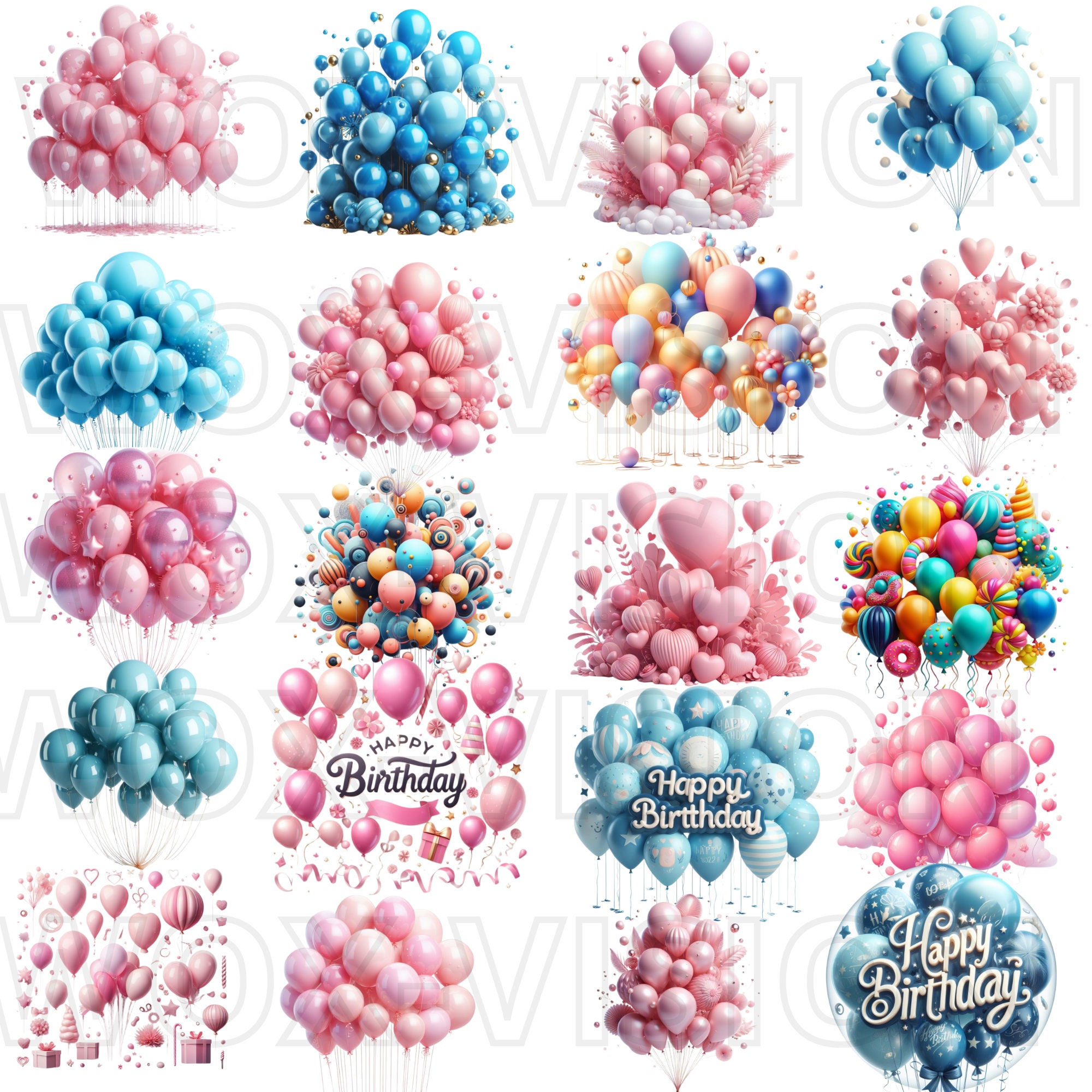Birthday Balloons Png Clipart Bundle Printable Instant Download ...