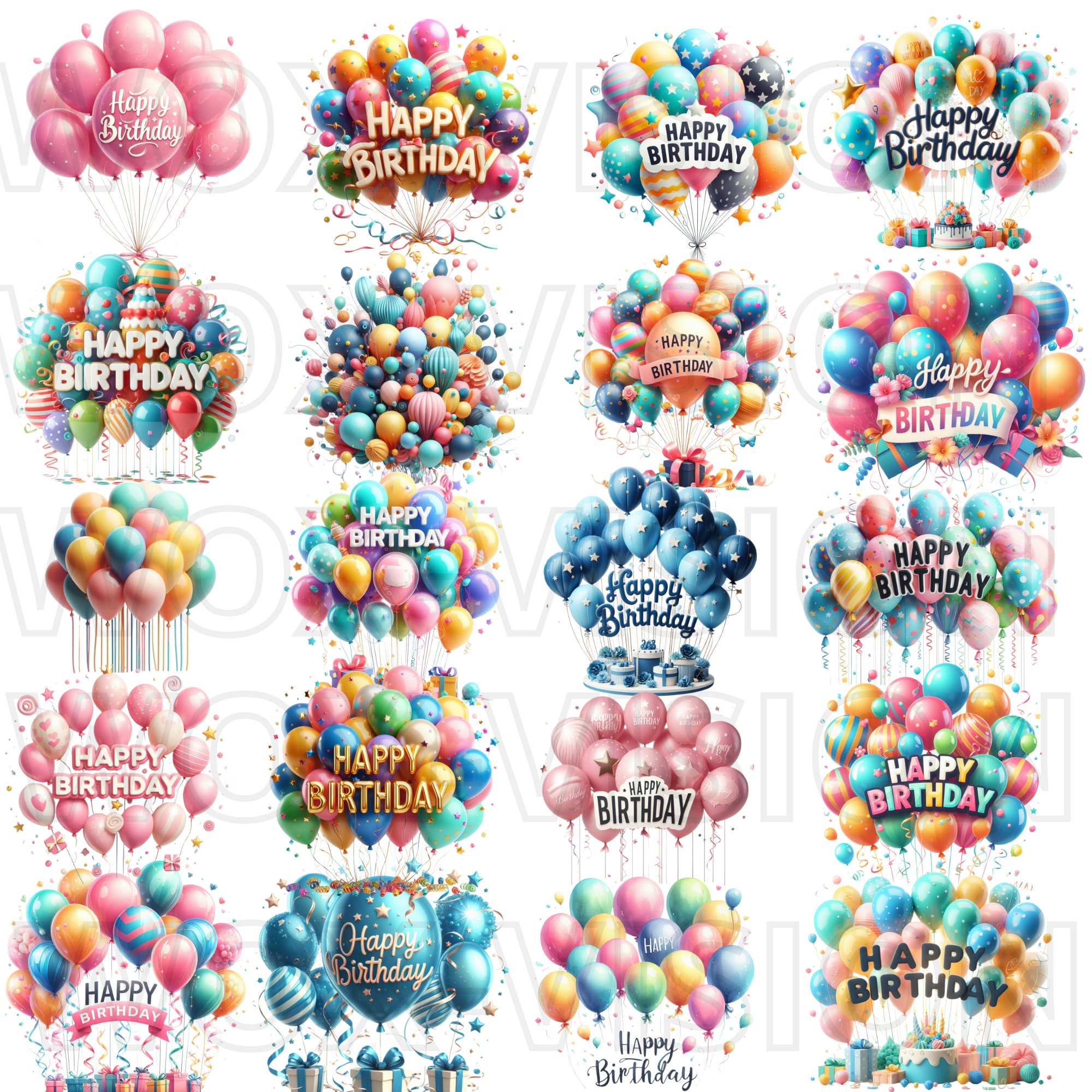 Birthday Balloons Png Clipart Bundle Printable Instant Download ...