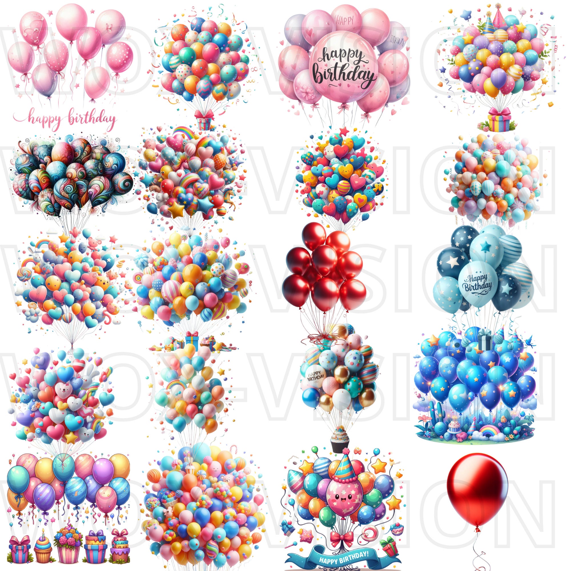 Birthday Balloons Png Clipart Bundle Printable Instant Download ...
