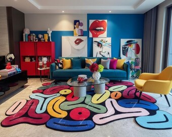 Tufted Area Rug for Living Room Decor Irregular Graduation Gift Personalized Gift for Him/Her