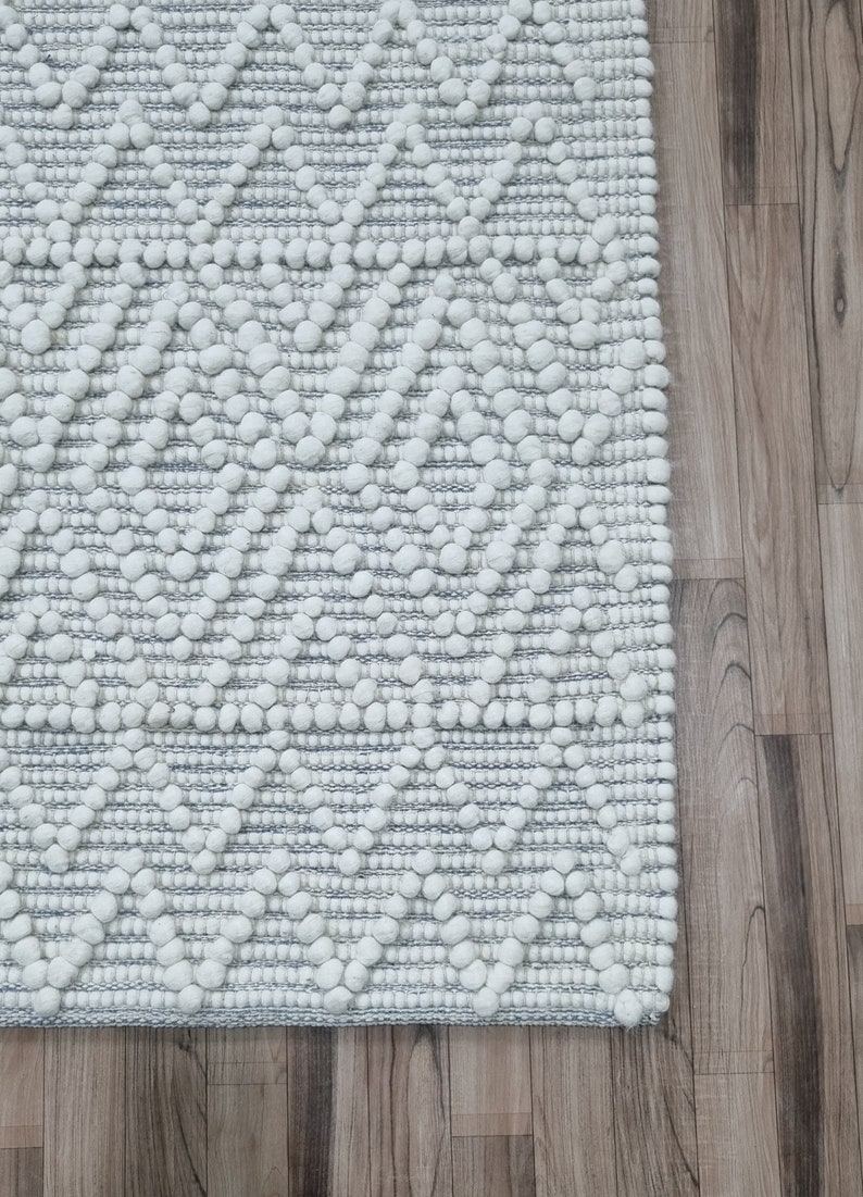 White Rug Bumpy Hand Woven Rug Chunky, Plain Solid Grey Loop Rug, Runner Rug, Round Rug ...