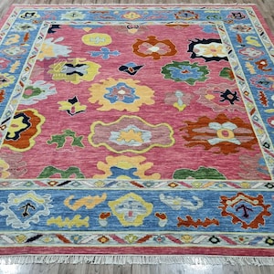 8X10 9X12 MULTI PINK color hand made carpet /rug for living room and bed room Oushak Rug Knotted Modern Turkish Knot