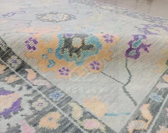 Hand Knotted Wool Oushak Rug, Turkish Knot, Light Shades