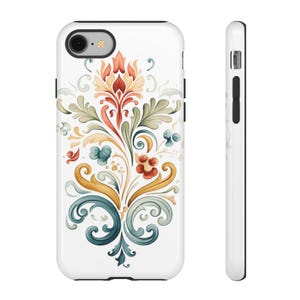 Nordic Charm Rosemaling Phone Case - Scandinavian Folk Art Cover for Trendy Devices - Unique and Stylish Gift