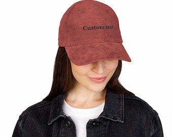 Geborduurde corduroy pet met aangepaste tekst | Vintage Dad Hat, verstelbare riem