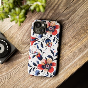 Norwegian Rosemaling Phone Case - Traditional Folk Art Design Protective Cover - Iphone - Samsung - Botanical - Flower -