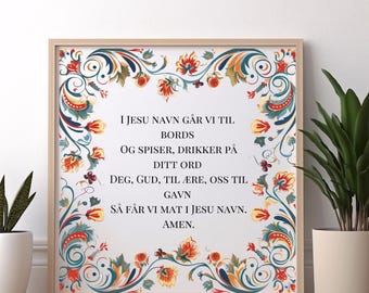 Rosemaled Table Prayer Art Print: Norwegian Folk Art Decor
