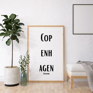 Copenhagen Denmark Art Print - Modern Scandinavian - Minimalist Nordic Home Decor - Trendy Travel Wall Art - Danish Capital Typography