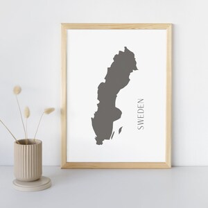 Impresión digital del mapa de Suecia - Obra de arte moderna del país escandinavo - Decoración minimalista de la pared sueca